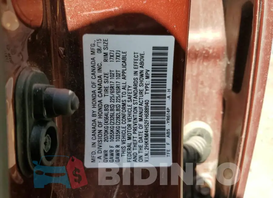2HKRM4H52FH688940 Photo# 13