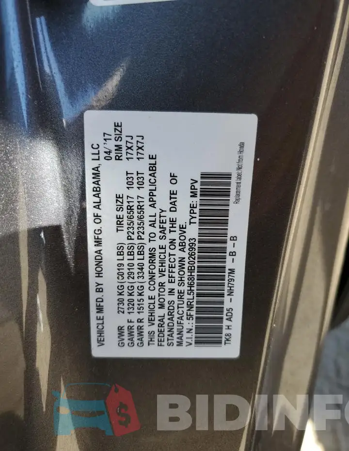 5FNRL5H68HB026993 Photo# 13