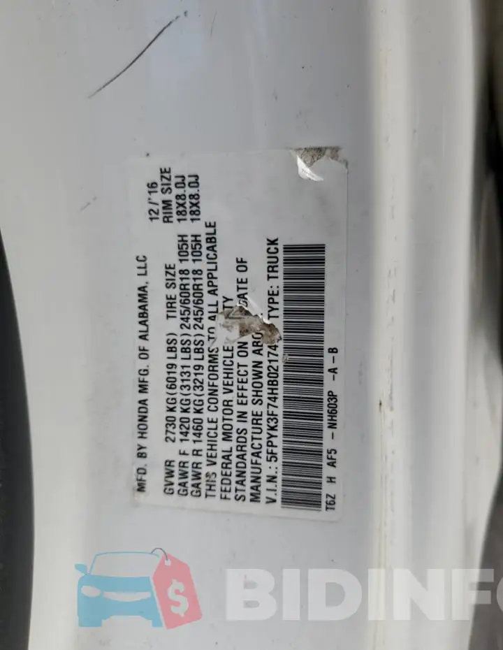 5FPYK3F74HB021747 Photo# 13