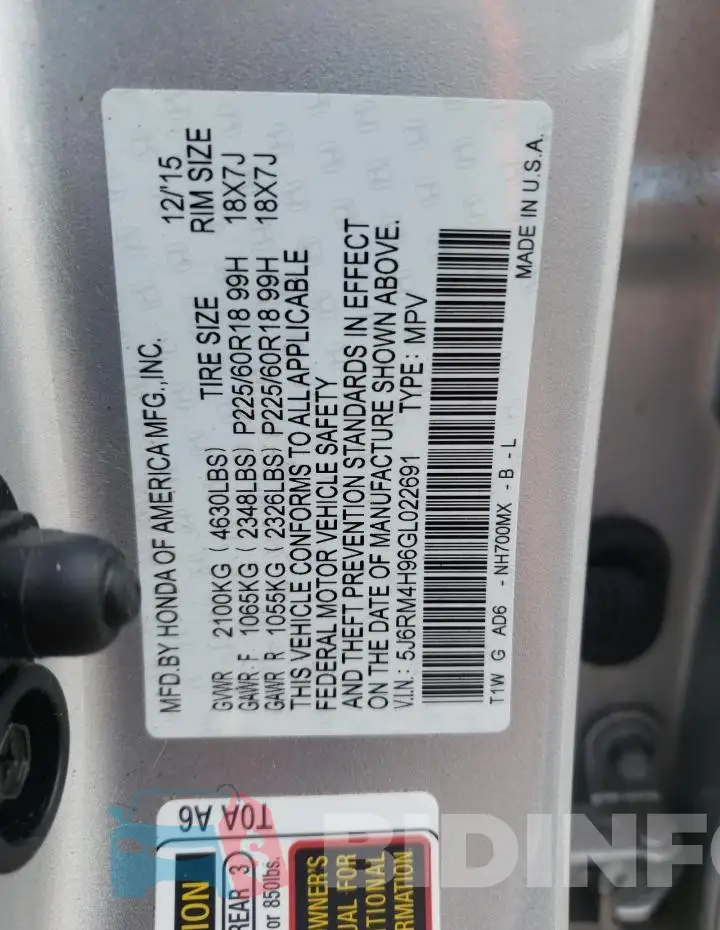 5J6RM4H96GL022691 Photo# 12