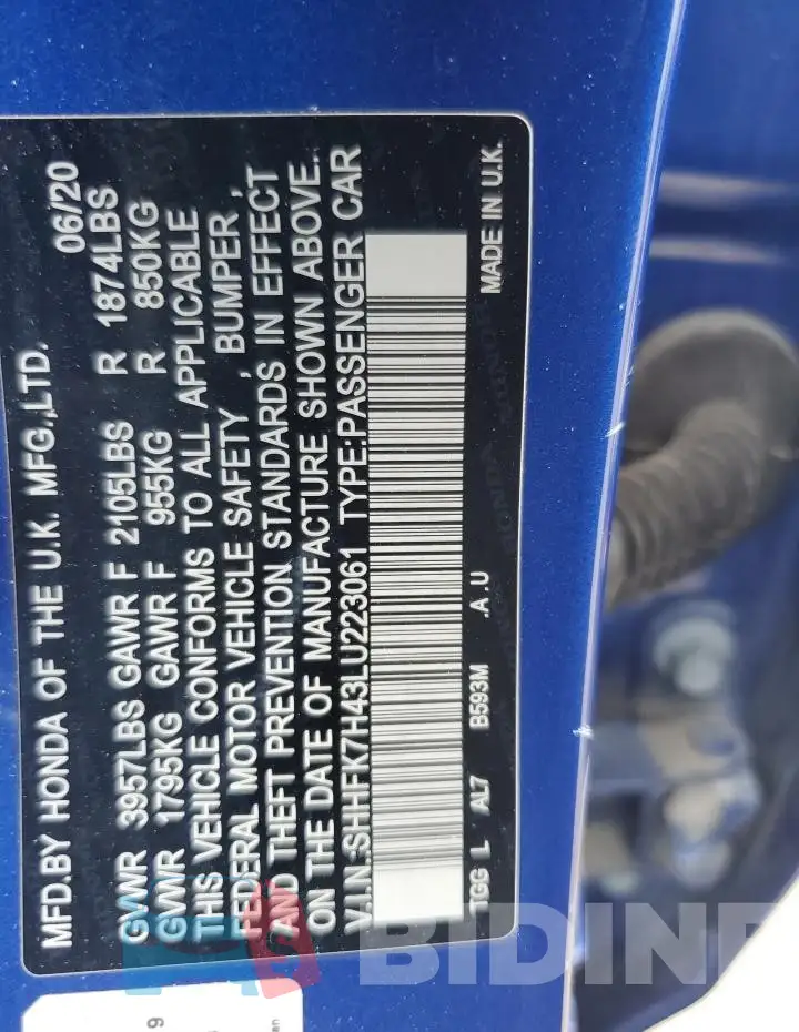 SHHFK7H43LU223061 Photo# 12