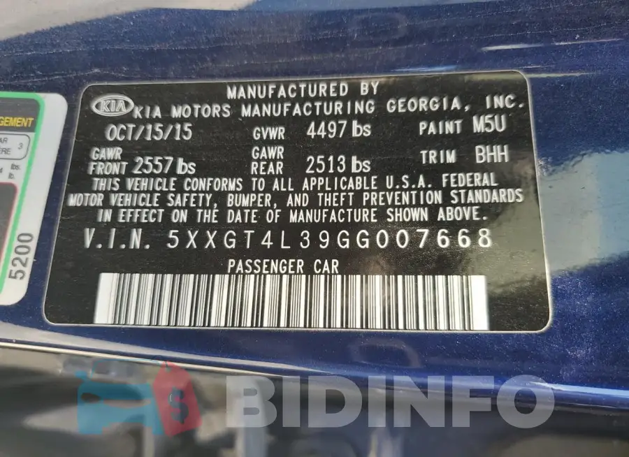 5XXGT4L39GG007668 Photo# 13