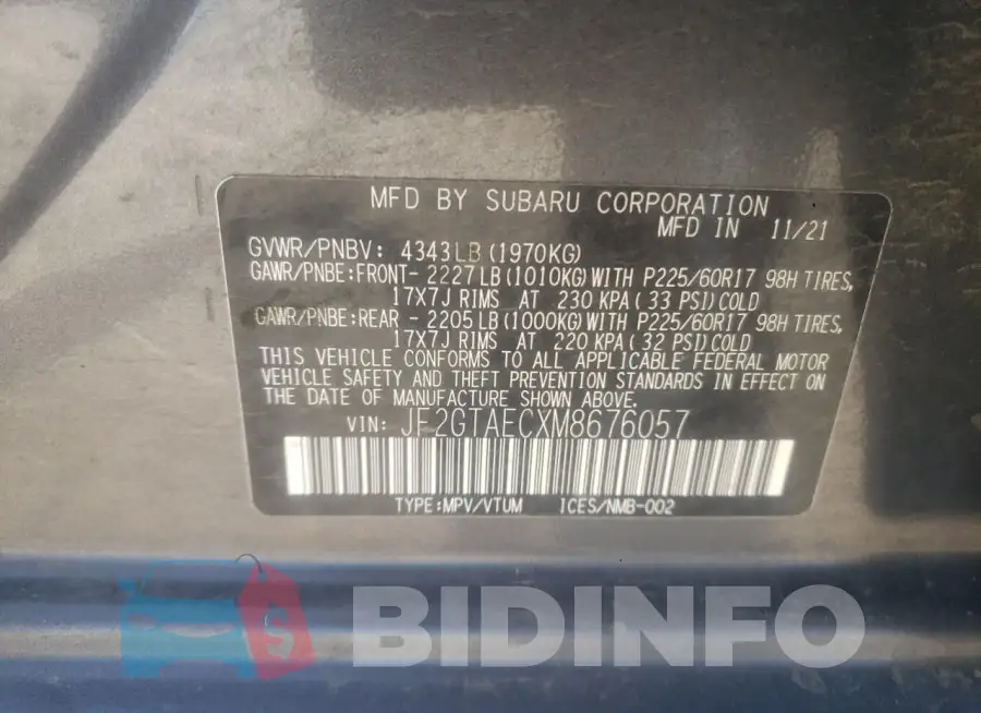 JF2GTAECXM8676057 Photo# 12