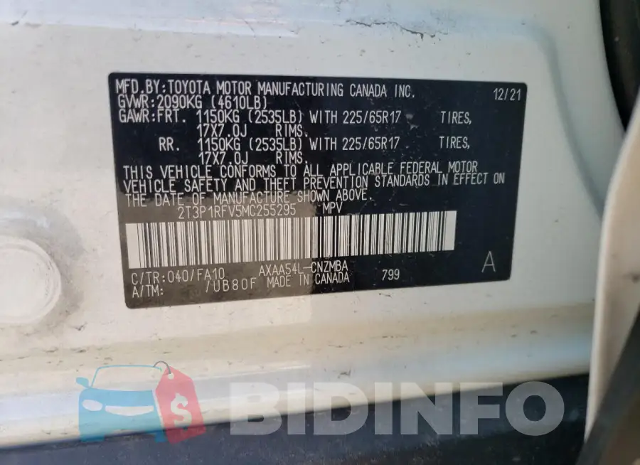 2T3P1RFV5MC255295 Photo# 12
