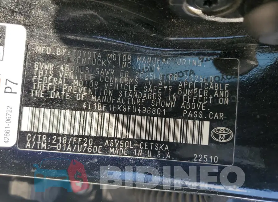 4T1BF1FK8FU496801 Photo# 12
