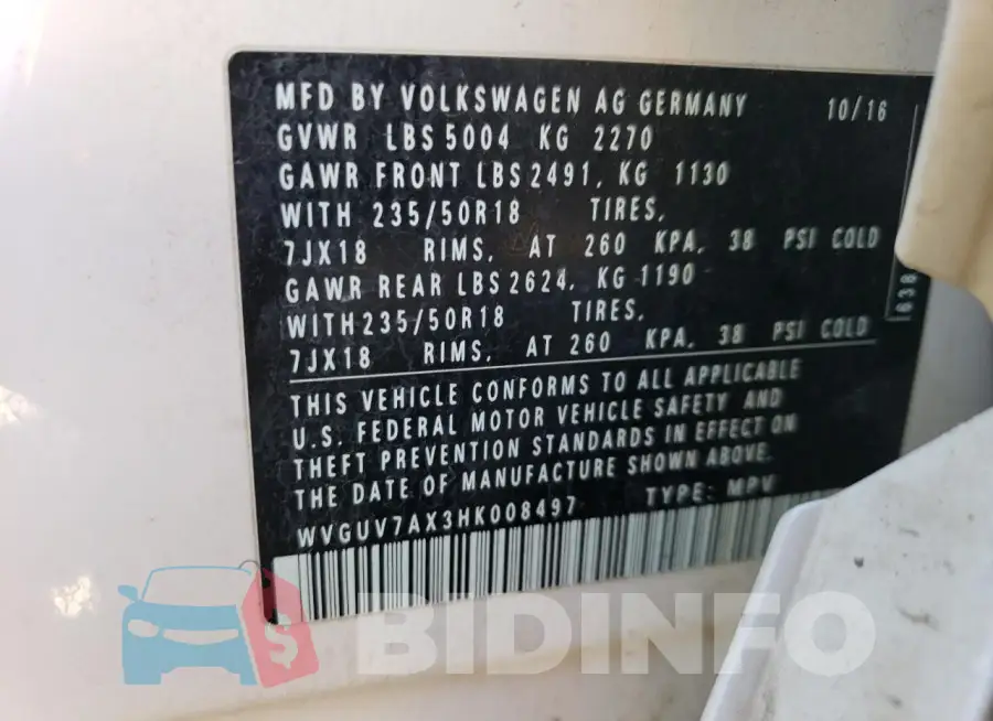 WVGUV7AX3HK008497 Photo# 13