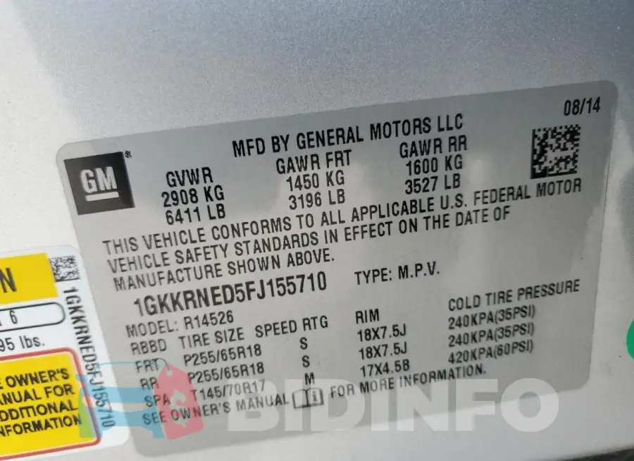 1GKKRNED5FJ155710 Photo# 13