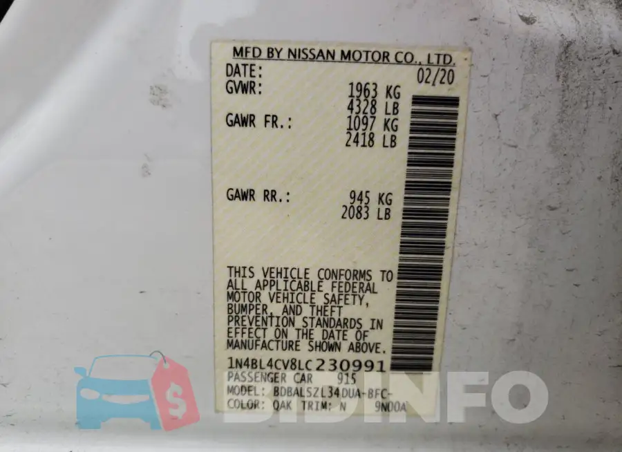 1N4BL4CV8LC230991 Photo# 13