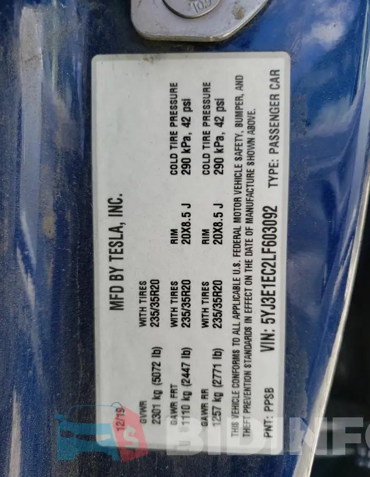 5YJ3E1EC2LF603092 Photo# 12