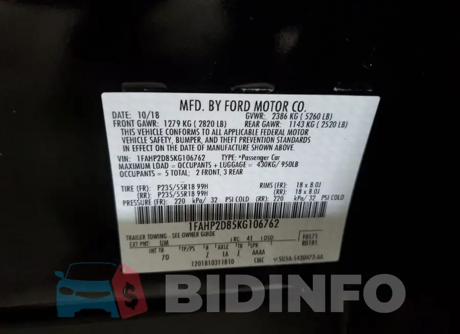 1FAHP2D85KG106762 Photo# 12