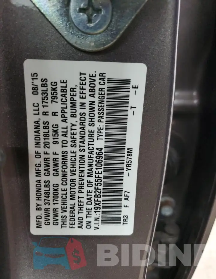 19XFB2F55FE106964 Photo# 12