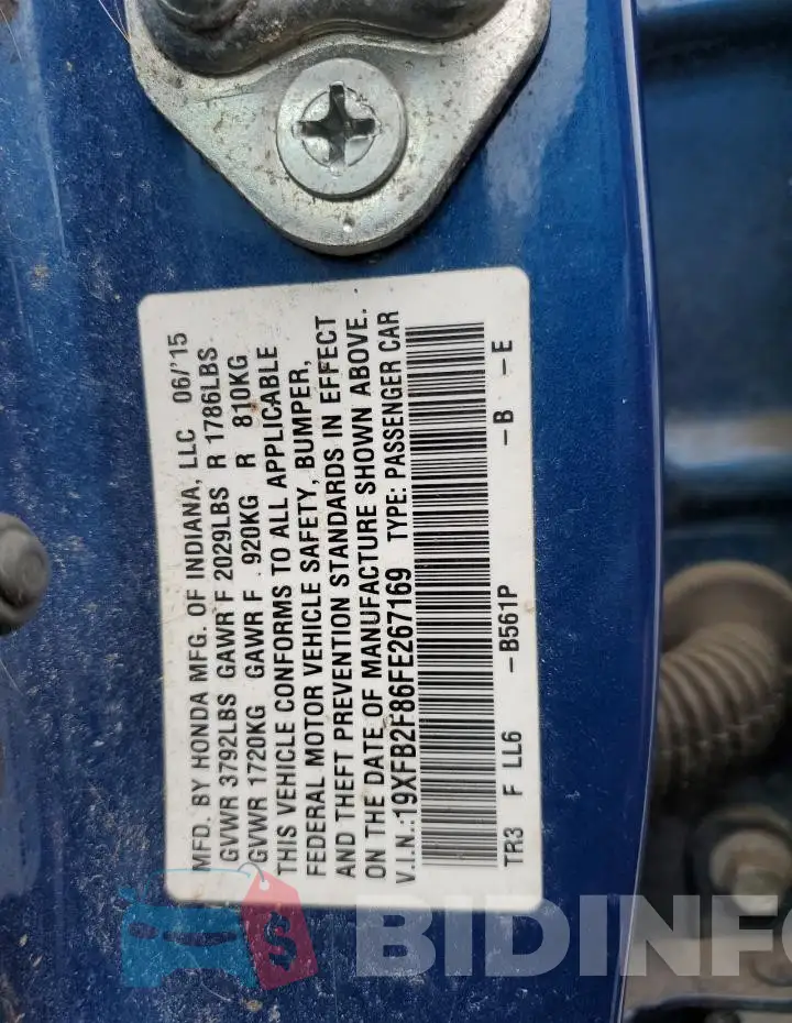 19XFB2F86FE267169 Photo# 13