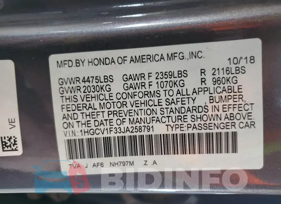 1HGCV1F33JA258791 Photo# 12