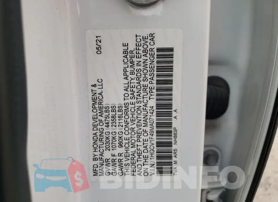 1HGCV1F49MA071424 Photo# 12