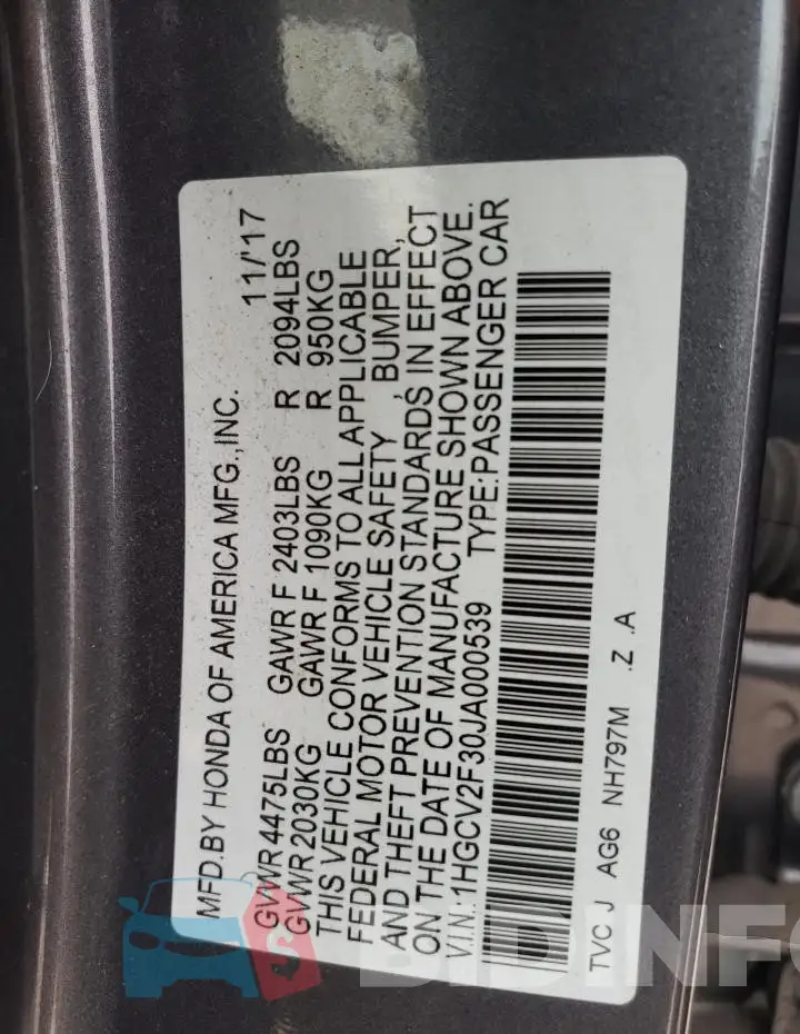 1HGCV2F30JA000539 Photo# 12