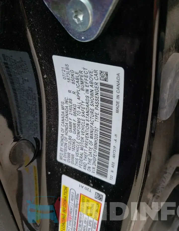 2HGFE1F98NH305757 Photo# 12