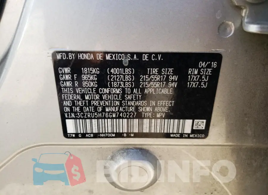 3CZRU5H76GM740227 Photo# 13