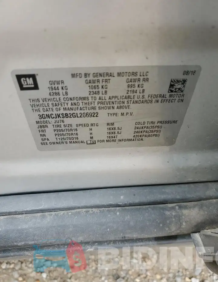 3GNCJKSB2GL266922 Photo# 14