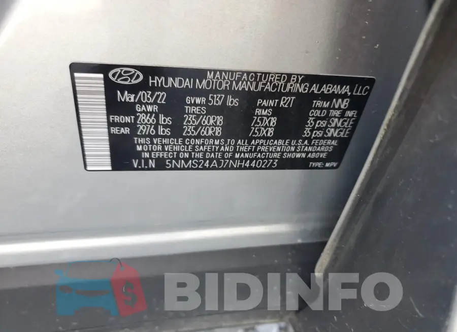 5NMS24AJ7NH440273 Photo# 13