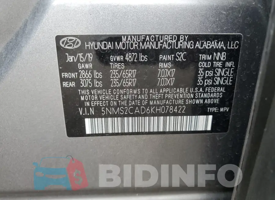 5NMS2CAD6KH078422 Photo# 12
