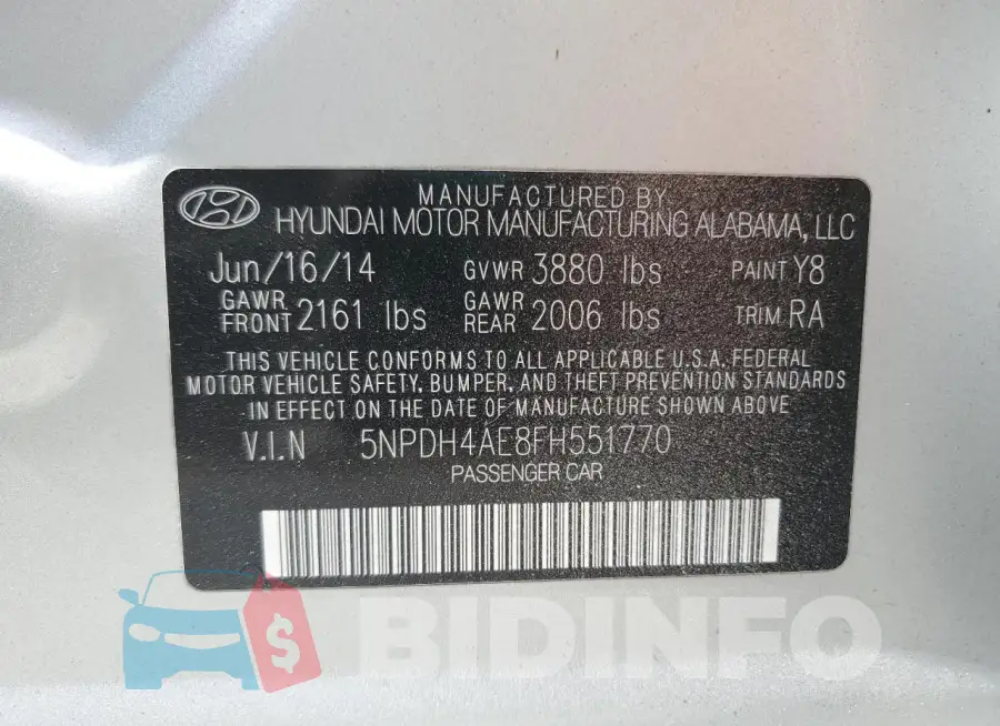 5NPDH4AE8FH551770 Photo# 12