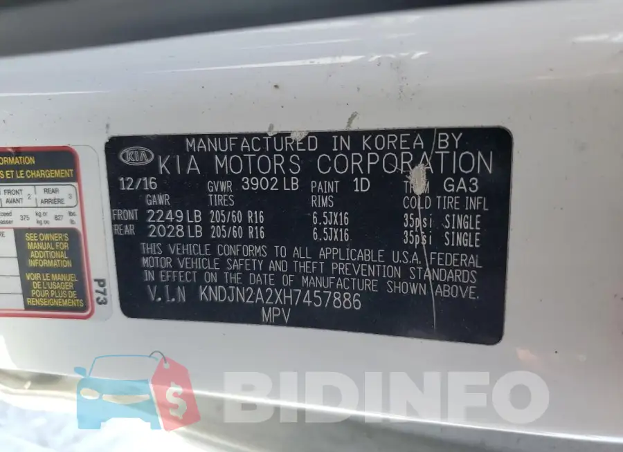 KNDJN2A2XH7457886 Photo# 13