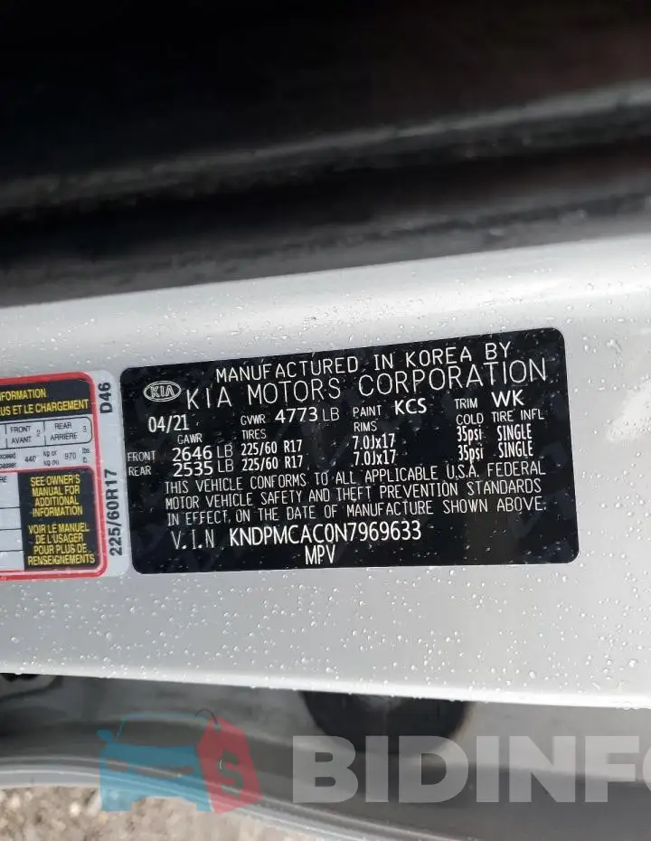 KNDPMCAC0N7969633 Photo# 13