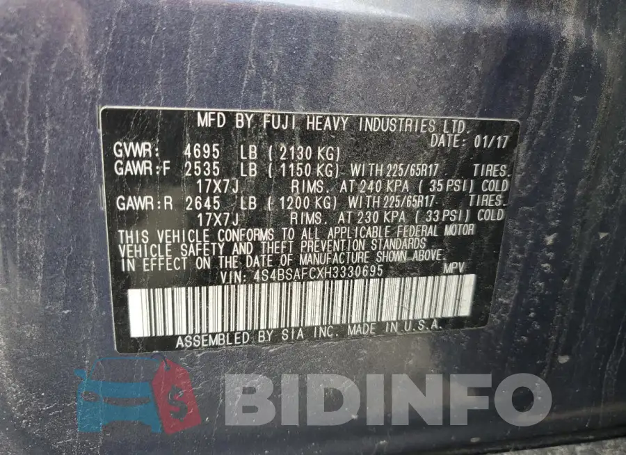 4S4BSAFCXH3330695 Photo# 12