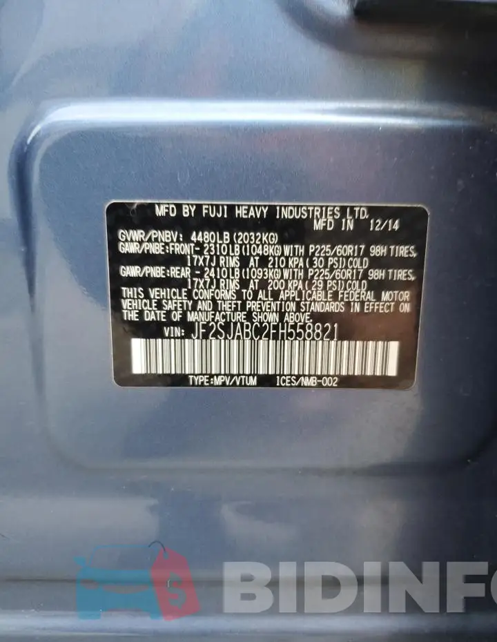 JF2SJABC2FH558821 Photo# 14