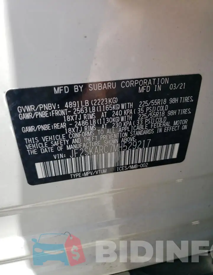 JF2SKARC7MH529217 Photo# 14
