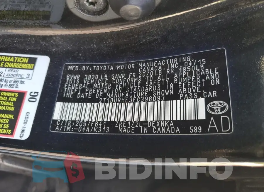 2T1BURHE3FC398093 Photo# 12