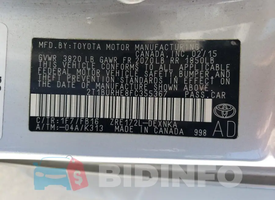 2T1BURHE8FC355367 Photo# 12