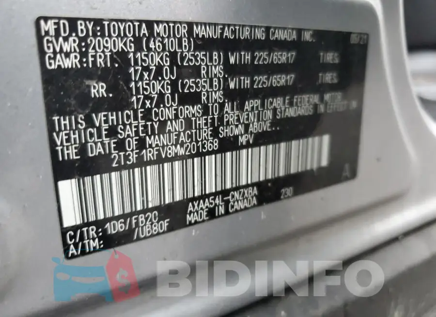 2T3F1RFV8MW201368 Photo# 14