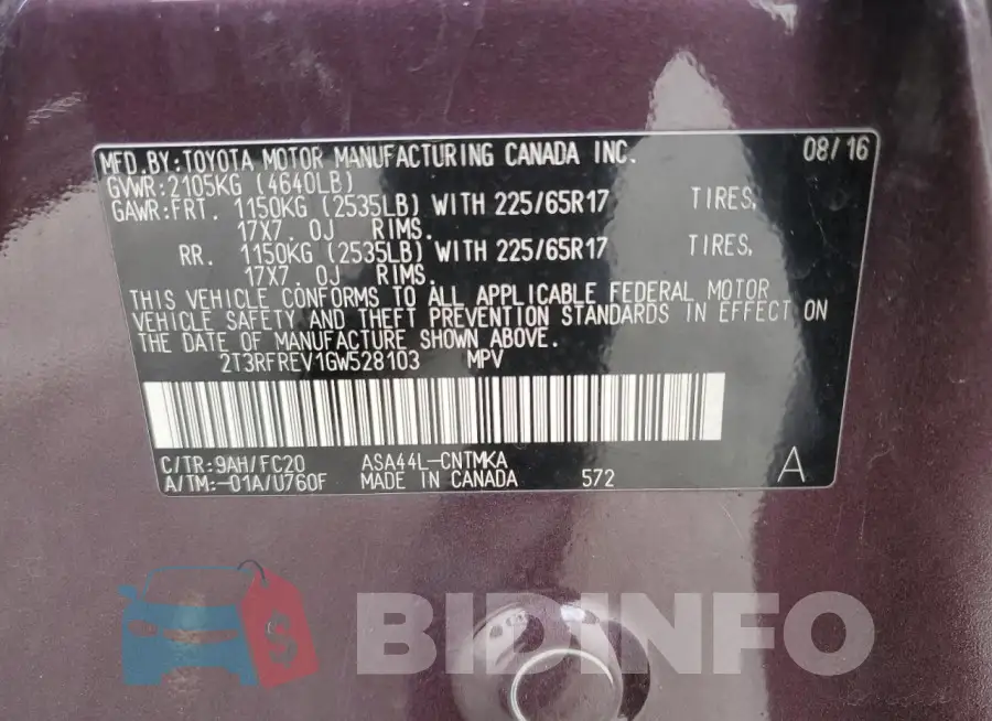 2T3RFREV1GW528103 Photo# 12