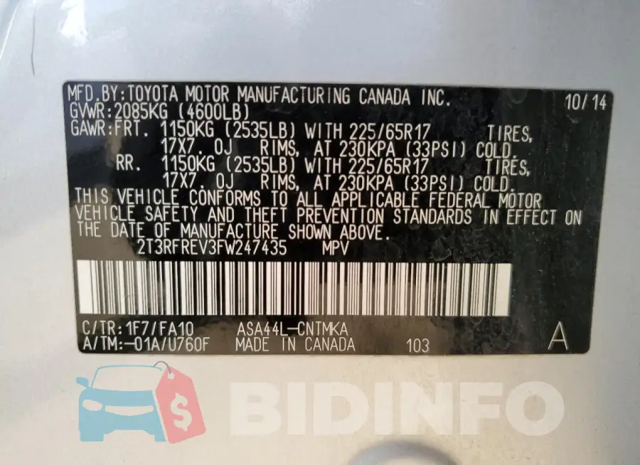 2T3RFREV3FW247435 Photo# 14