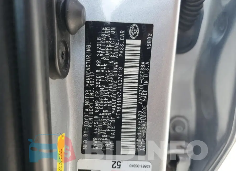 4T1B11HK7JU037019 Photo# 12
