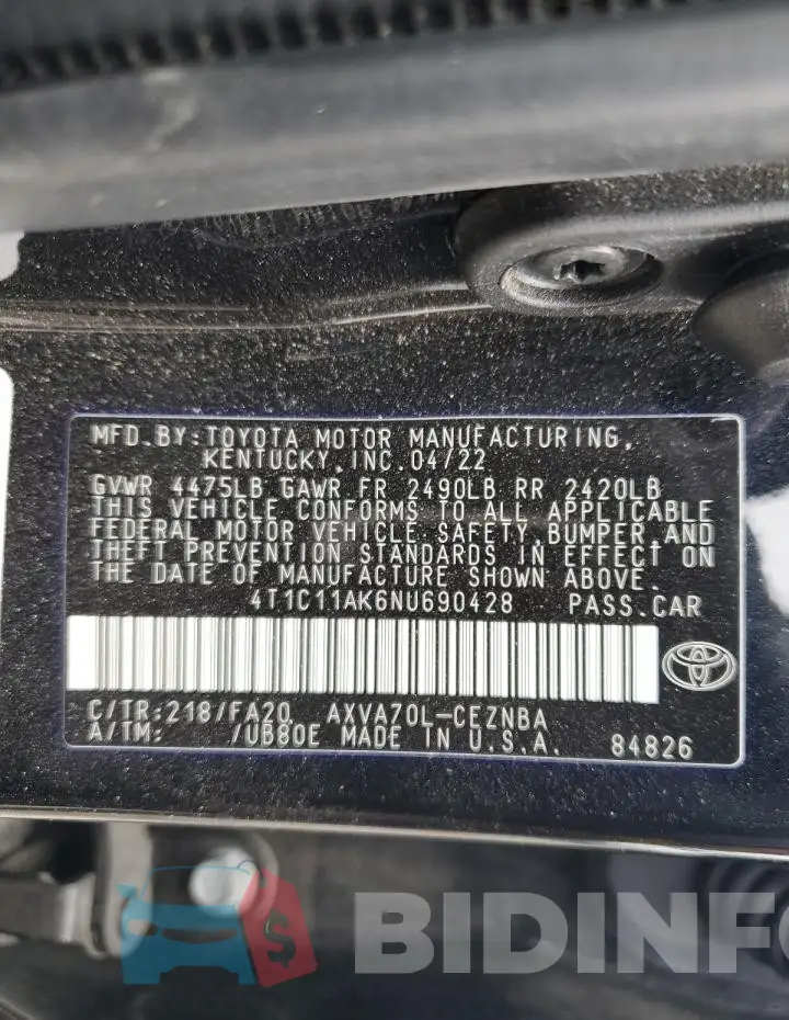 4T1C11AK6NU690428 Photo# 12
