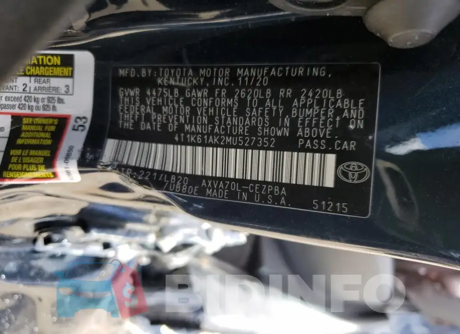 4T1K61AK2MU527352 Photo# 13