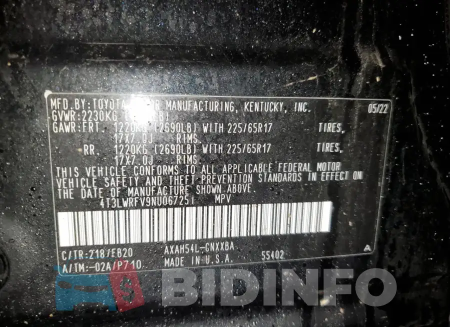 4T3LWRFV9NU067251 Photo# 12