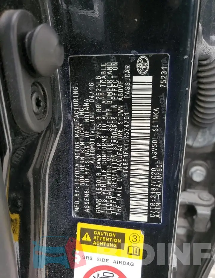 4T4BF1FK1GR574701 Photo# 12