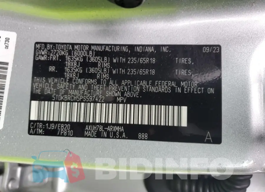5TDKBRCH5PS597422 Photo# 13