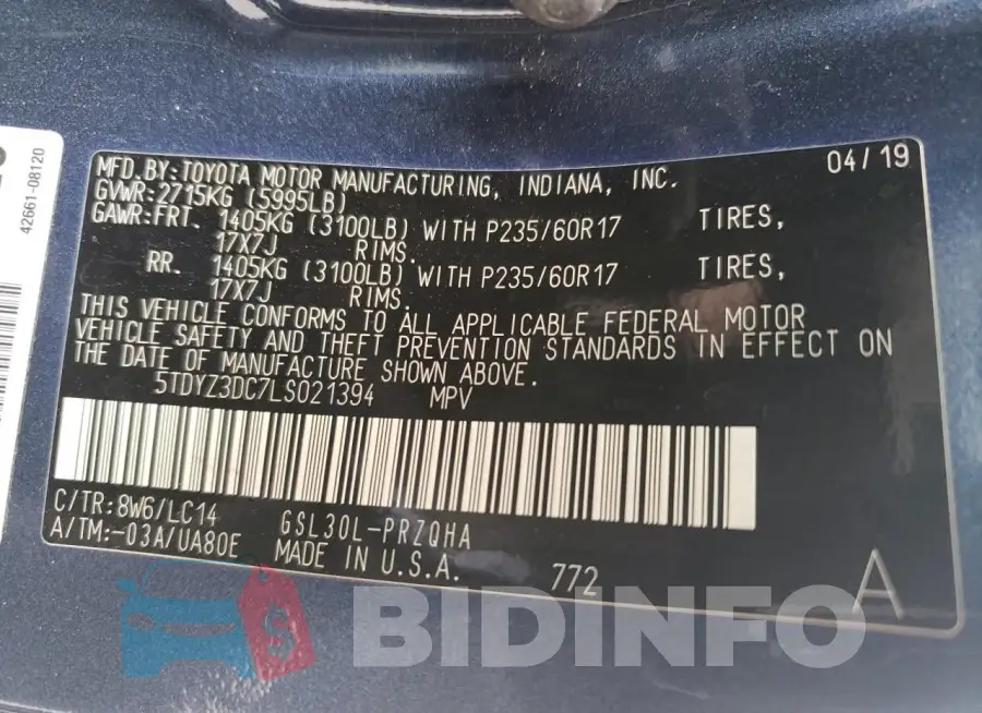 5TDYZ3DC7LS021394 Photo# 13
