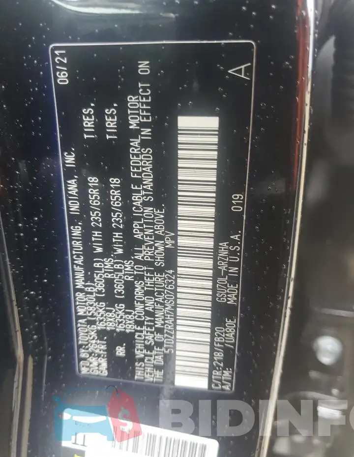 5TDZZRAH7MS076324 Photo# 13