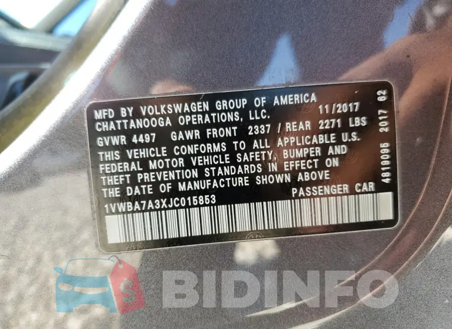 1VWBA7A3XJC015853 Photo# 12