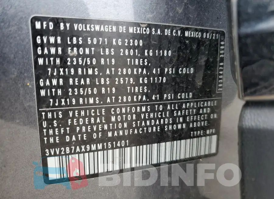 3VV2B7AX9MM151401 Photo# 13