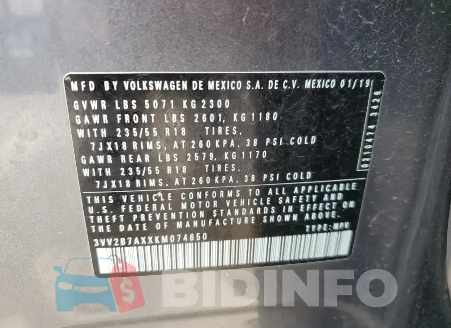 3VV2B7AXXKM074650 Photo# 13