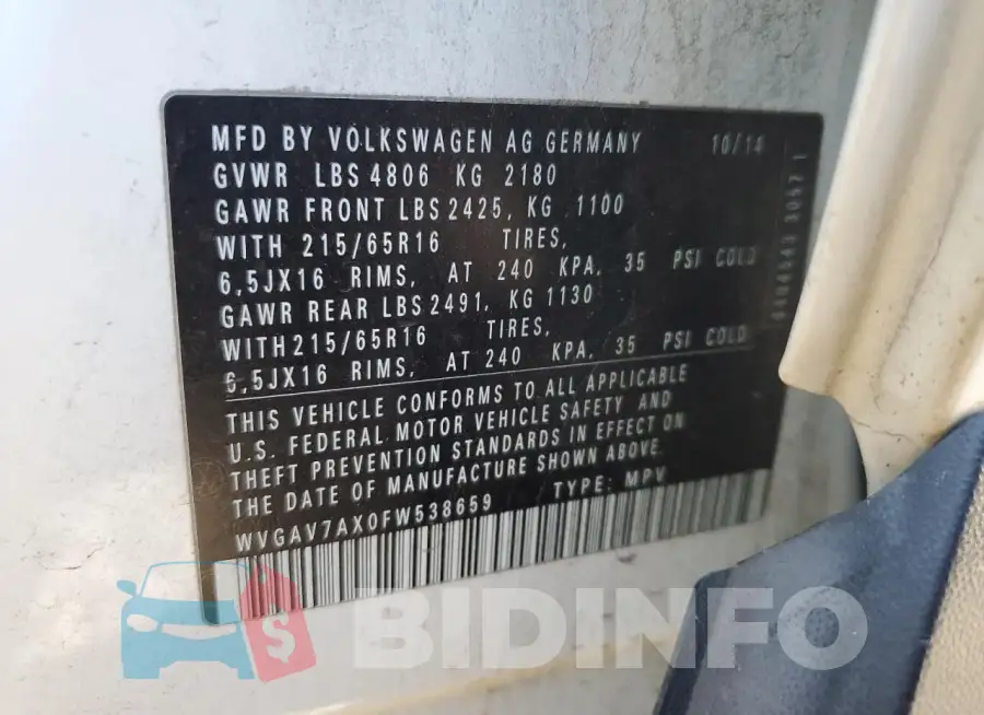 WVGAV7AX0FW538659 Photo# 12