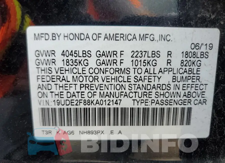 19UDE2F88KA012147 Photo# 13