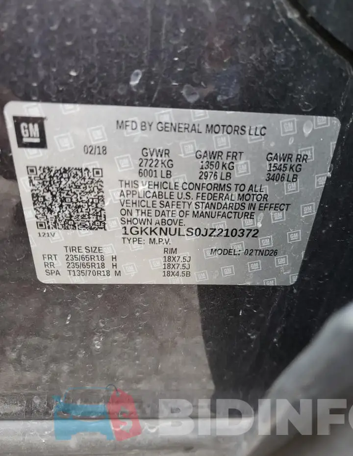 1GKKNULS0JZ210372 Photo# 13