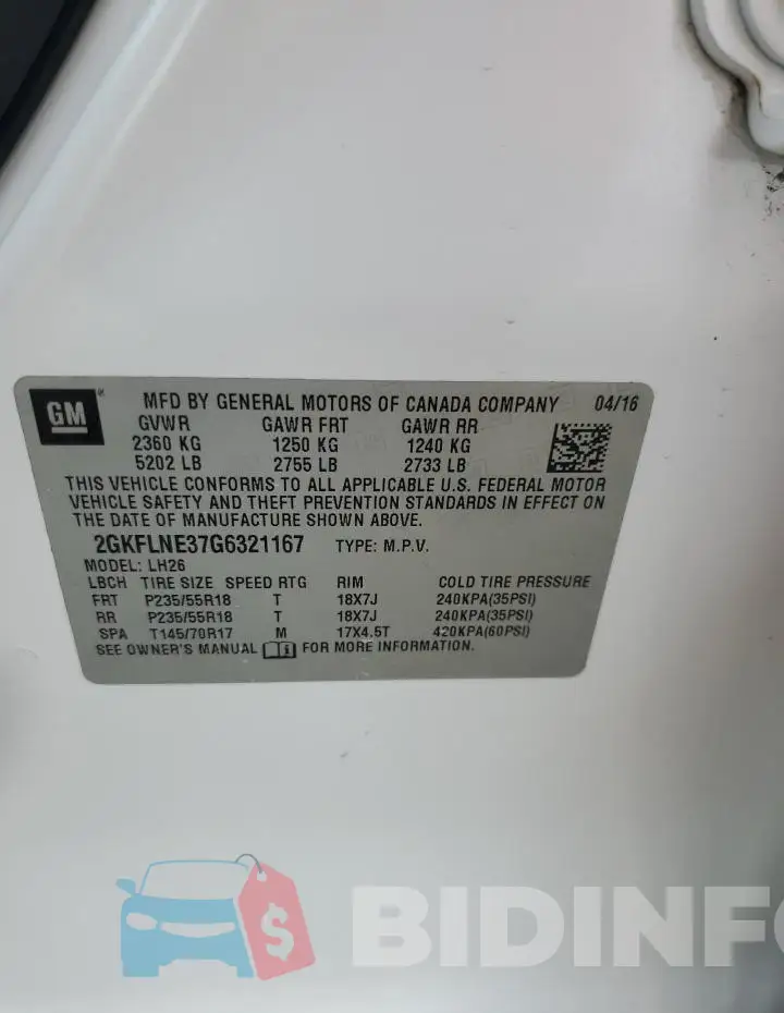 2GKFLNE37G6321167 Photo# 14